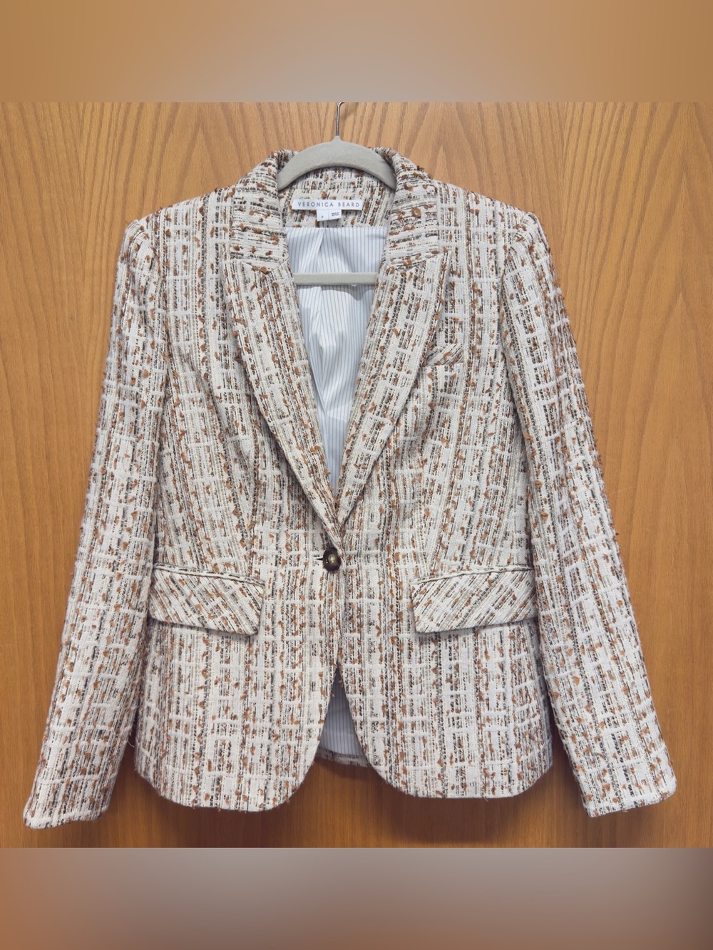Veronica Beard Ivory Neutral Tweed Cutaway Dickey Blazer Jacket Size 6 EUC